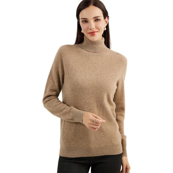 Women's Cashmere Sweater Turtleneck Long Sleeve Warm Soft Fall Winter Knit Pullo